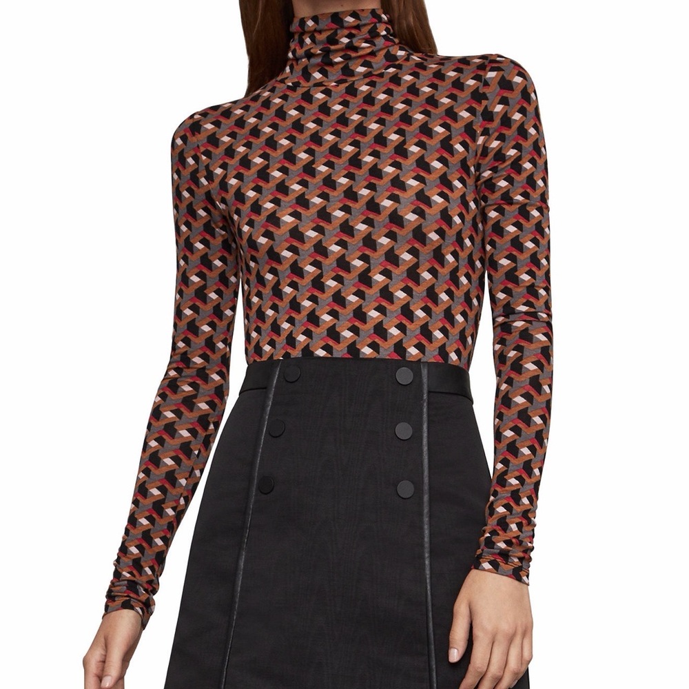 BCBGMaxAzria Red and Black Patterned Blouse